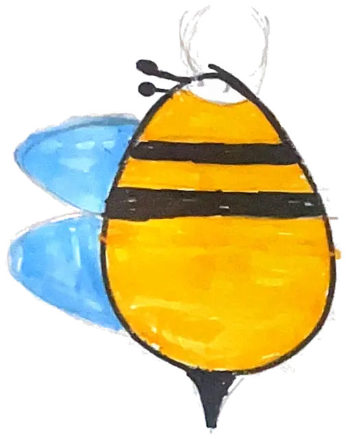 Ficha «No es un huevo»: abeja amarilla con rayas y alas celestes