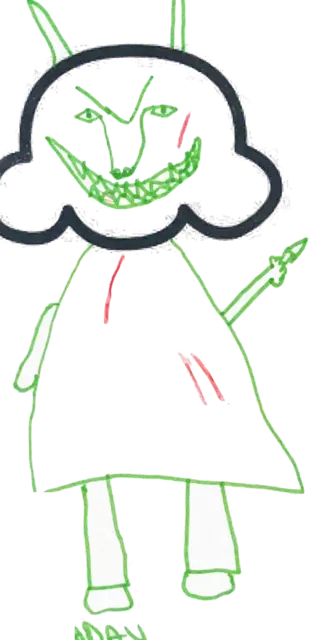 Ficha «No es un helado»: chica monstruo verde con cuernos y dientes