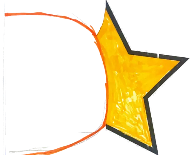 Ficha «No es una estrella»: estrella amarilla con vincha naranja. A mano: «una vincha mágica»
